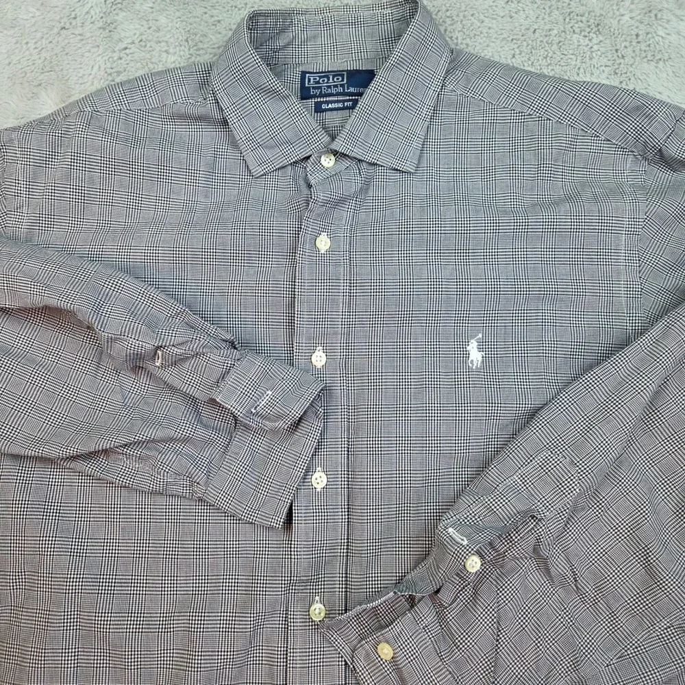 Polo Ralph Lauren Button Down Shirt Mens XL Classic Fit Glen Plaid Black White